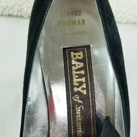 Bally Dagmar size 5.5B Women's Black Suede Satin Bow Accent Slip On Kitten Heels - Picture 5 of 12